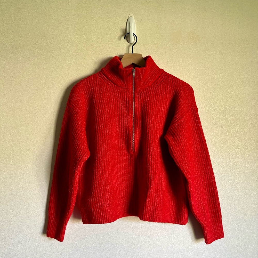 VINCE CAMUTO Half-zip Pullover Ribbed Knit Sweater Size Medium Red - Picture 5 of 13